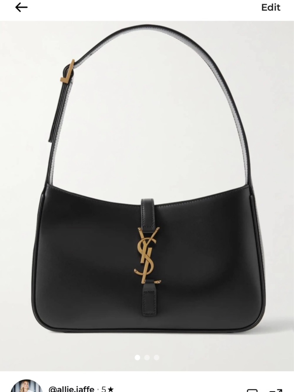 Saint Laurent Black Leather Shoulder Bag with Gold YSL Monogram